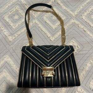 Michael Kors Quilted Black and Gold Crossbody Bag
